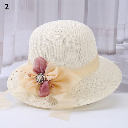 Beaira Women Straw Hats Sun Hats Straw Hat Ladies Panama Cap Sun Protection Wide Brim Ribbon Bowknot Girls Outdoor Summer Beach Sun Hat