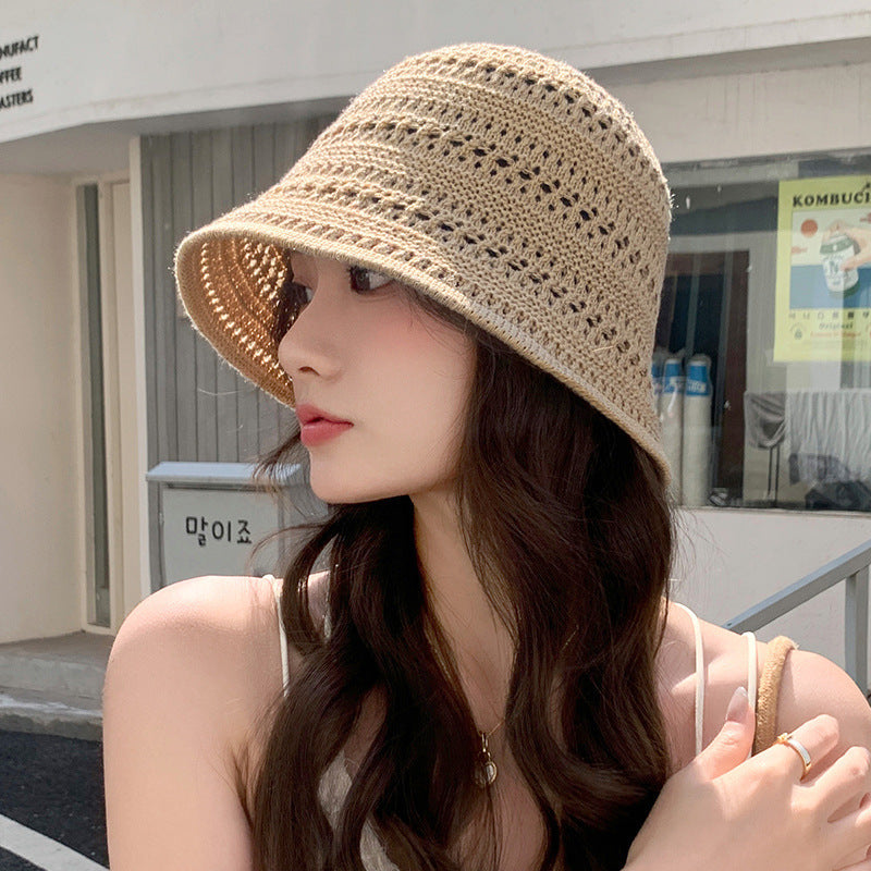 Beaira Summer Fashion Wide Brim Bucket Hat For Women Hollow Out Breathable Crochet Sun Hat Outdoor Casual Versatile Wear Panama Hat