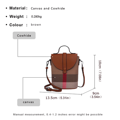 Beaira Fashionable women's mini bag plaid single shoulder crossbody bag canvas patchwork cowhide portable small bag