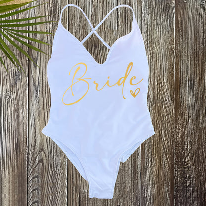 Beaira Pink Gold Print One Piece Swimsuit Team Bride Love Sexy Bathing Suit Padded Swimwear Women Bikini Bachelor Party Swim Beachwear