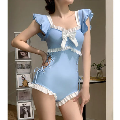 Beaira Cute Bow Swimwear Women Lolita Conservative One Piece Swimsuit Female Bathing Suits Bodysuit Girl's Holiday Beach Wear Body Suit