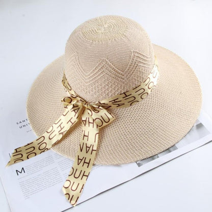 Beaira New Summer Women Sun Hat Casual Fashion Bowtie Fisherman Hat Straw Hat with Bow Ribbon Travel Beach Hat