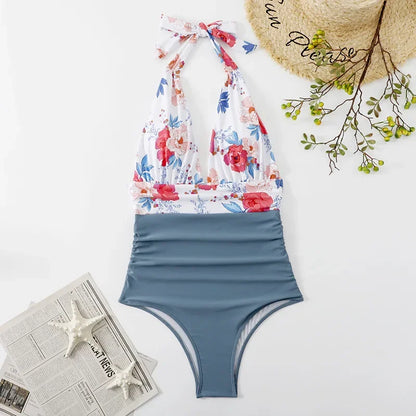 Beaira Fashion Printed One Piece Swimsuit Women Bathing Suit Sexy Bikinis Swimming Suits Ladies Beachwear Backless Lace Up Swimwear