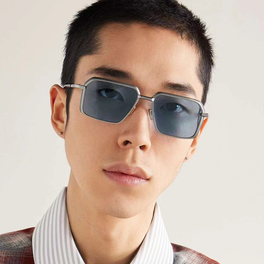 Beaira Classical Square Alloy Sunglasses Male Gradient Red Designer Japan Style Handmade Acetate Arm Eyeglasses UV400 Lenses