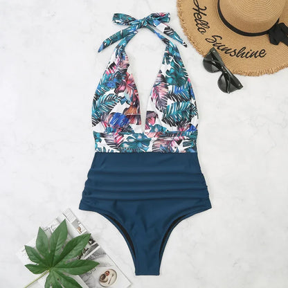 Beaira Fashion Printed One Piece Swimsuit Women Bathing Suit Sexy Bikinis Swimming Suits Ladies Beachwear Backless Lace Up Swimwear