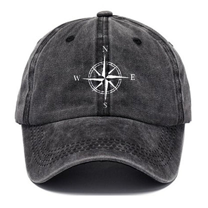 Beaira Washed cotton compass printed hat, vintage dad hat, men's retro baseball hat, soft top sun hat