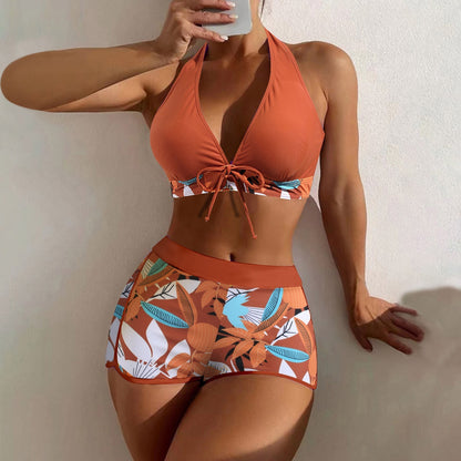 Beaira Shorts Bikinis Set High Waist Swimsuit Women Swimwear 2 Pieces Plant Print Bathers Bathing Swim Suit Beachwear