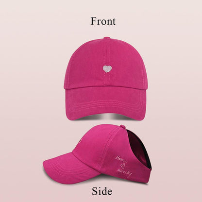Beaira Children Girls Ponytail Baseball Caps Sun Hats Baseball Caps Adjustable Solid Color Love Heart Designs Peaked Caps Hat