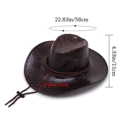 Beaira Leather Cowboy Hat Fashion Western Jazz Sun Visors Outdoor Summer Sun Hats Large Grassland Visors Men Women