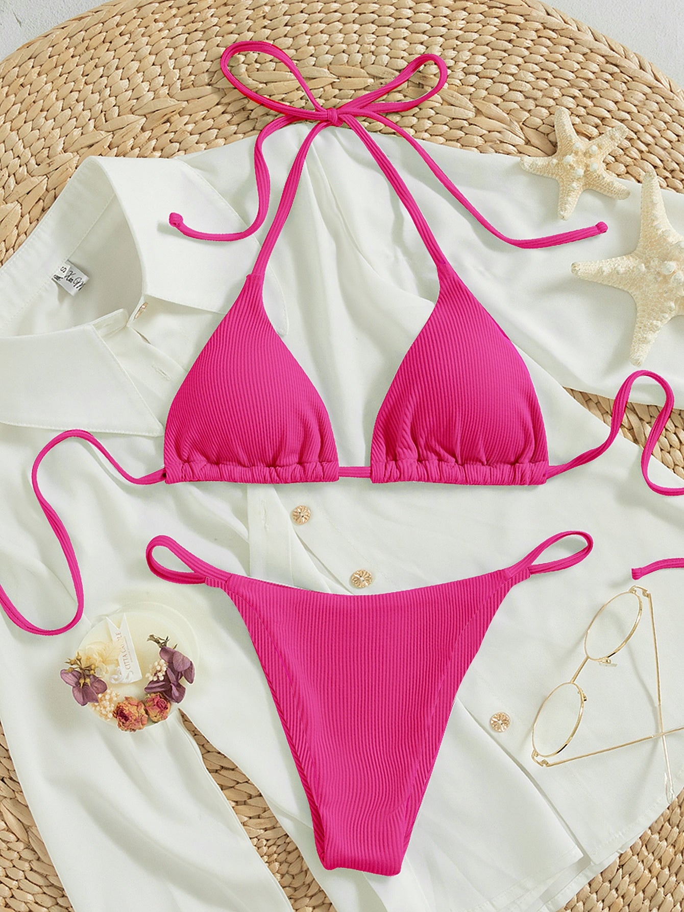 Beaira Summer pink bikini set sexy mature spring seaside photo shoot suitable for women