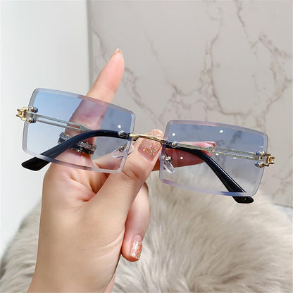 Beaira Vintage Fashion New Sunglasses Rimless Frameless Rectangle Shades Gradient UV400 Summer Traveling Sun Glasses for Women