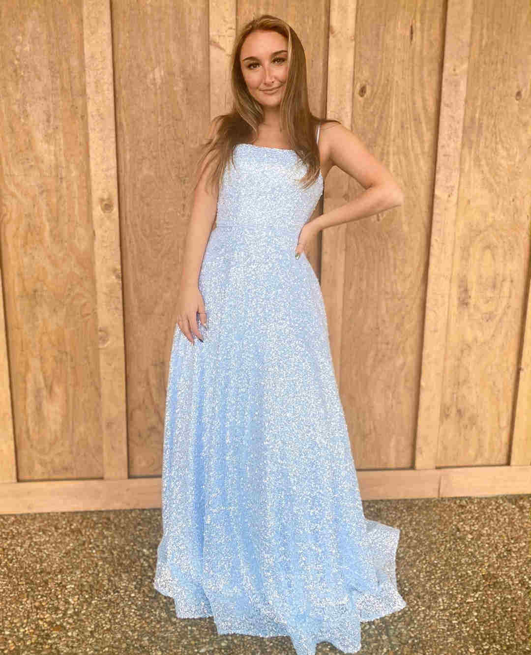 A-Line Spaghetti Straps Square Sleeveless Prom Dresses