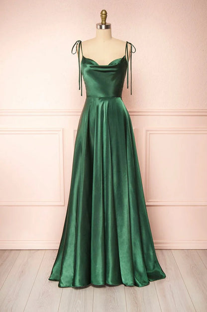 Sexy Satin Spaghetti Straps Sleeveless Split Front Prom Dress