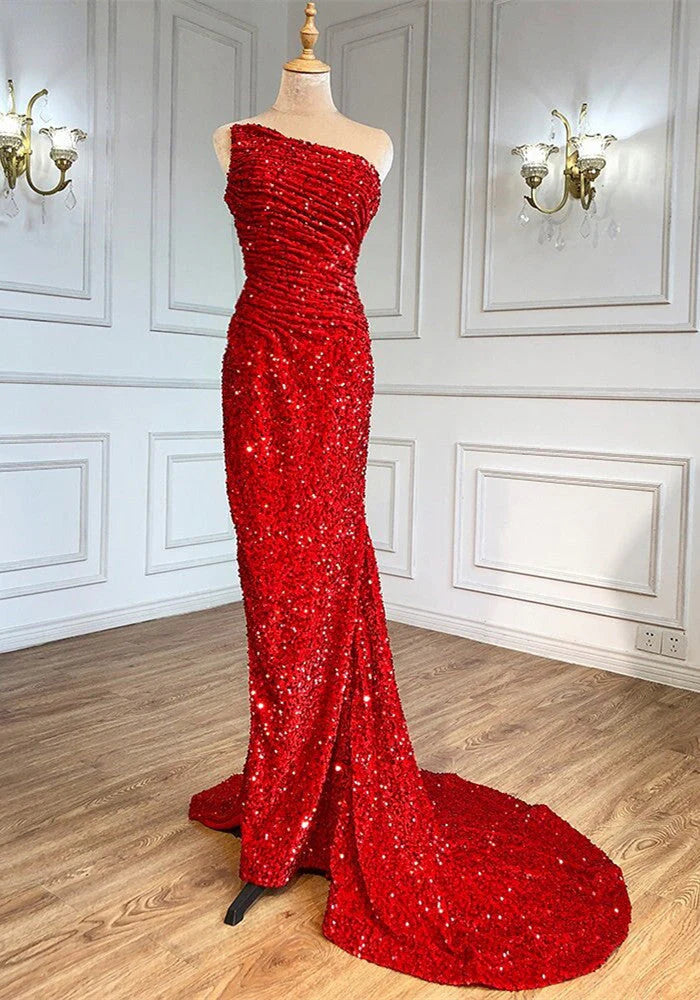 Mermaid Strapless Split Prom Dress With Detachable Sleeves