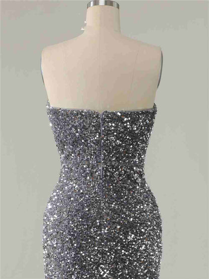 Mermaid Strapless Split Prom Dress With Detachable Sleeves