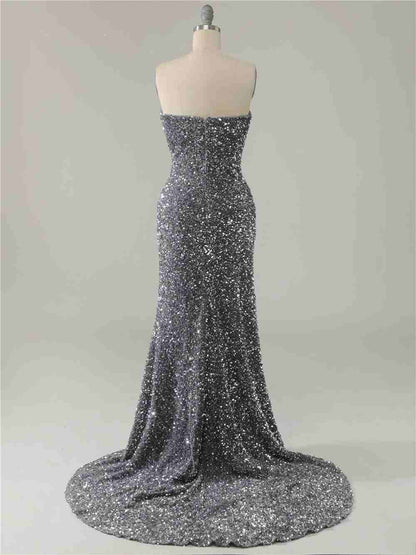 Mermaid Strapless Split Prom Dress With Detachable Sleeves