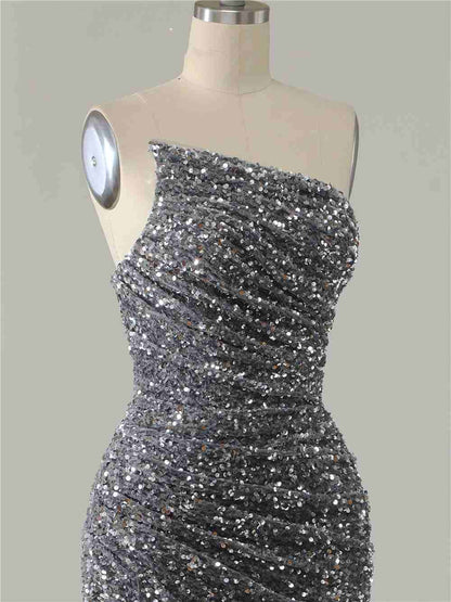 Mermaid Strapless Split Prom Dress With Detachable Sleeves