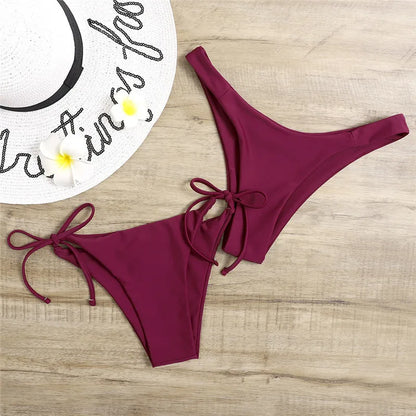 Beaira Sexy 3 Piece Bikini Set Women Solid Blue Purple Push Up Bandage Triangle Swimsuit Brazilian Beach Bathing Suit Swumwear Biquini