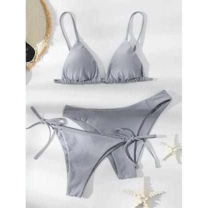 Beaira Sexy 3 Piece Bikini Set Women Solid Blue Purple Push Up Bandage Triangle Swimsuit Brazilian Beach Bathing Suit Swumwear Biquini