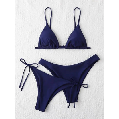Beaira Sexy 3 Piece Bikini Set Women Solid Blue Purple Push Up Bandage Triangle Swimsuit Brazilian Beach Bathing Suit Swumwear Biquini
