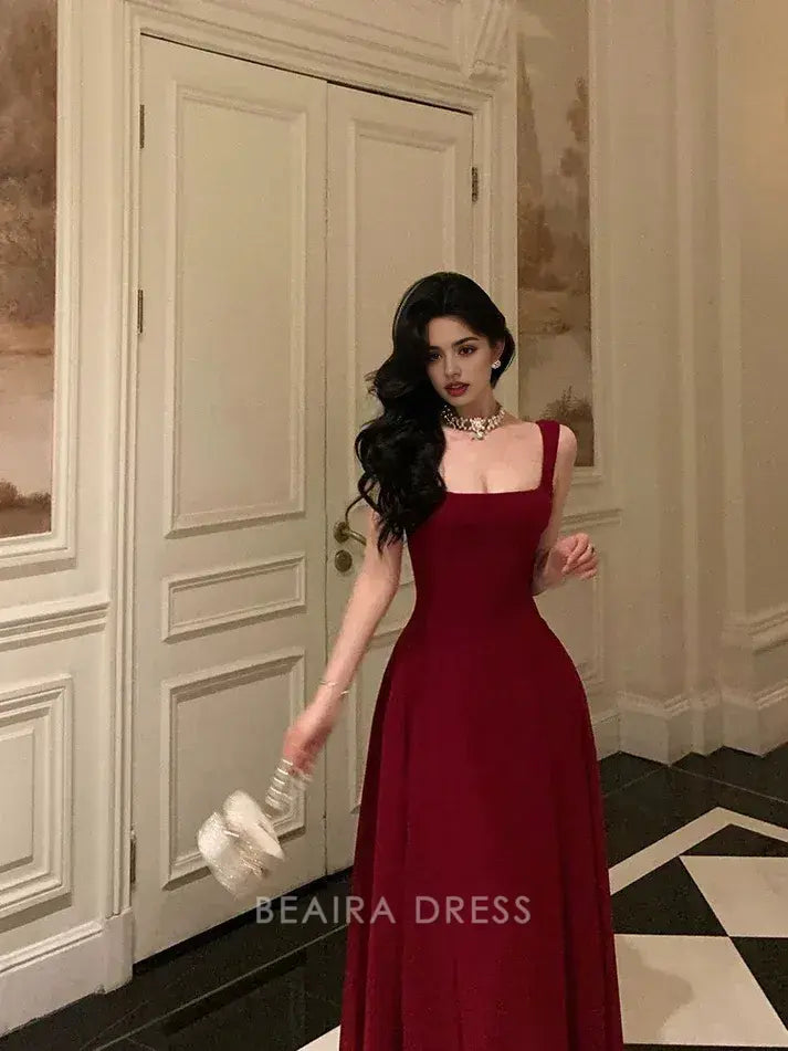 Beaira Elegant Sexy A Line Straps Red Ankle Length Prom Dresses Birthday Outfits formal wear dresses
