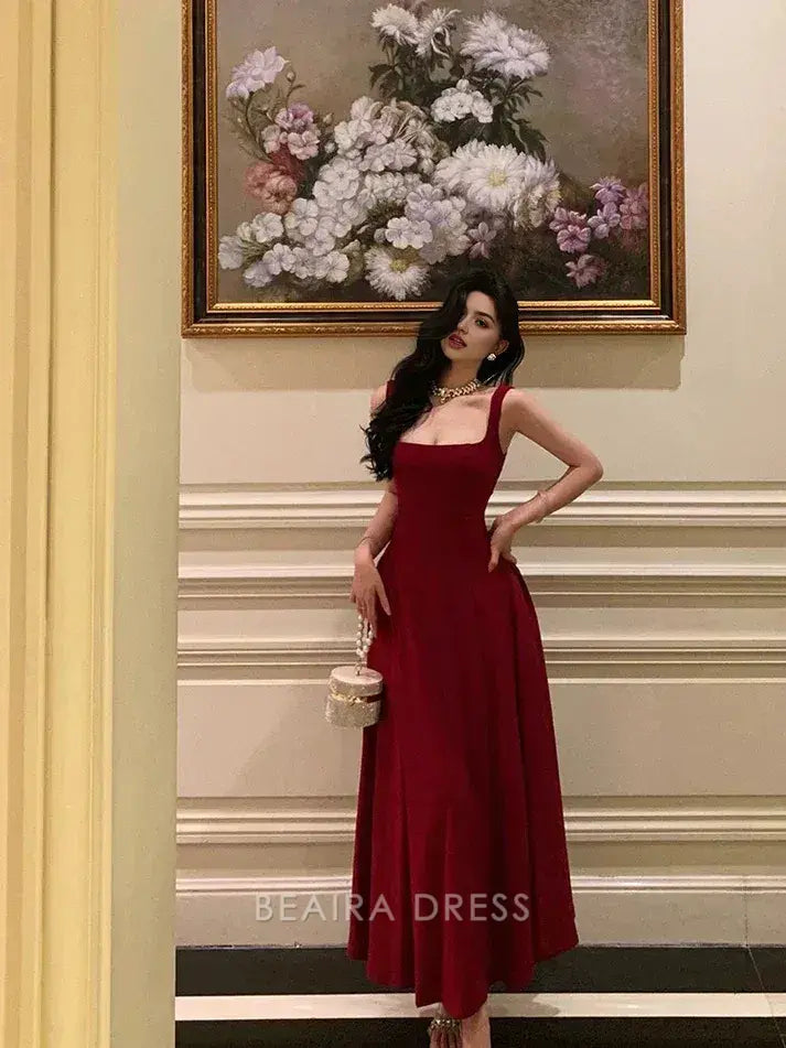 Beaira Elegant Sexy A Line Straps Red Ankle Length Prom Dresses Birthday Outfits formal wear dresses