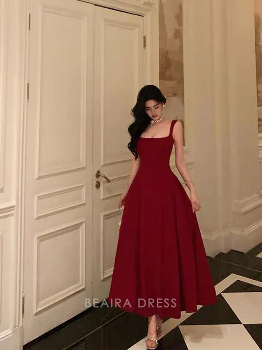 Beaira Elegant Sexy A Line Straps Red Ankle Length Prom Dresses Birthday Outfits formal wear dresses