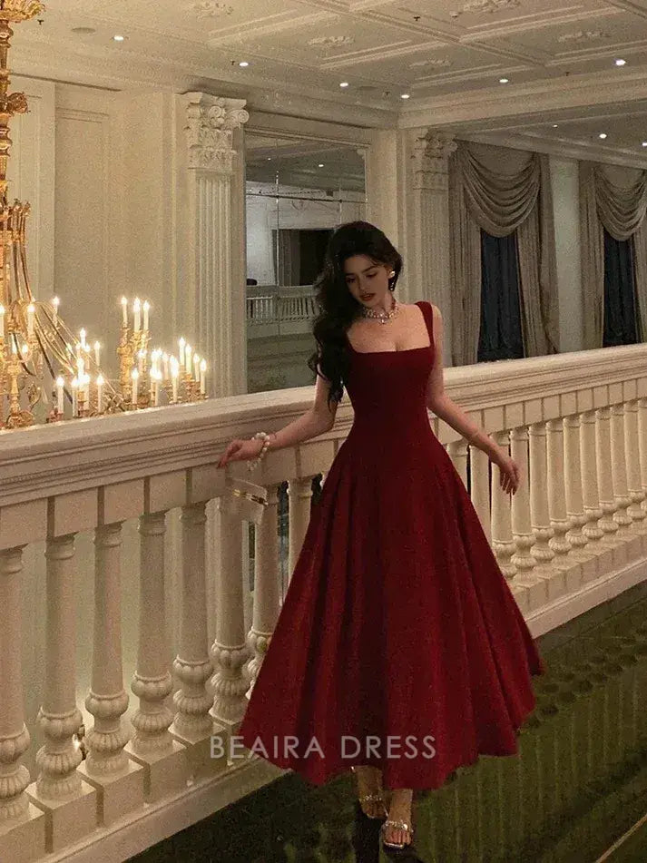 Beaira Elegant Sexy A Line Straps Red Ankle Length Prom Dresses Birthday Outfits formal wear dresses