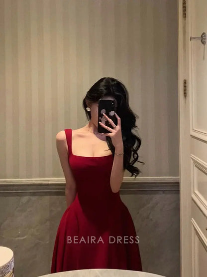 Beaira Elegant Sexy A Line Straps Red Ankle Length Prom Dresses Birthday Outfits formal wear dresses