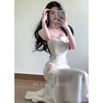 Beaira Elegant Sexy Mermaid Spaghetti Straps White Long Prom Dresses Night Dress Birthday Outfits formal wear dresses