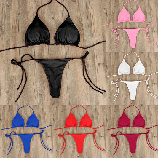 Beaira Sexy Women Bikini Lingerie Set Side Tie Swimsuit T--back Low Rise Thong Bandage Style Brazilian Swimwear Soft Solid Underwear