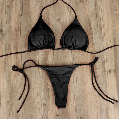 Beaira Sexy Women Bikini Lingerie Set Side Tie Swimsuit T--back Low Rise Thong Bandage Style Brazilian Swimwear Soft Solid Underwear