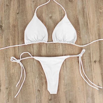 Beaira Sexy Women Bikini Lingerie Set Side Tie Swimsuit T--back Low Rise Thong Bandage Style Brazilian Swimwear Soft Solid Underwear