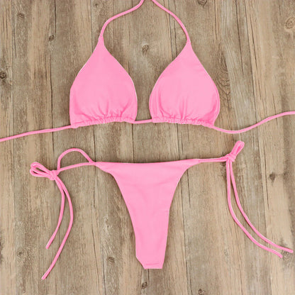 Beaira Sexy Women Bikini Lingerie Set Side Tie Swimsuit T--back Low Rise Thong Bandage Style Brazilian Swimwear Soft Solid Underwear
