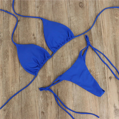 Beaira Sexy Women Bikini Lingerie Set Side Tie Swimsuit T--back Low Rise Thong Bandage Style Brazilian Swimwear Soft Solid Underwear