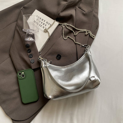 Beaira Women PU Casual Tote Handbag Large Capacity Chain Sling Bag Zipper Closure Elegant Underarm Bag Multi-pockets Simple Satchel Bag