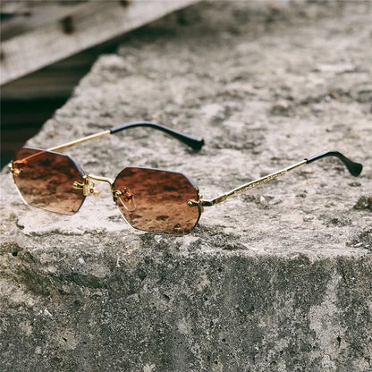 Beaira Vintage Rimless Polygon Sunglasses Women Men Luxury Brand Designer Popular Travel Small Frame Sun Glasses Ladies
