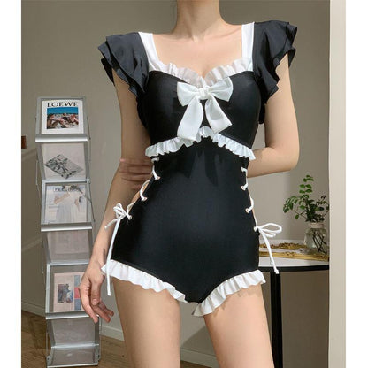 Beaira Cute Bow Swimwear Women Lolita Conservative One Piece Swimsuit Female Bathing Suits Bodysuit Girl's Holiday Beach Wear Body Suit