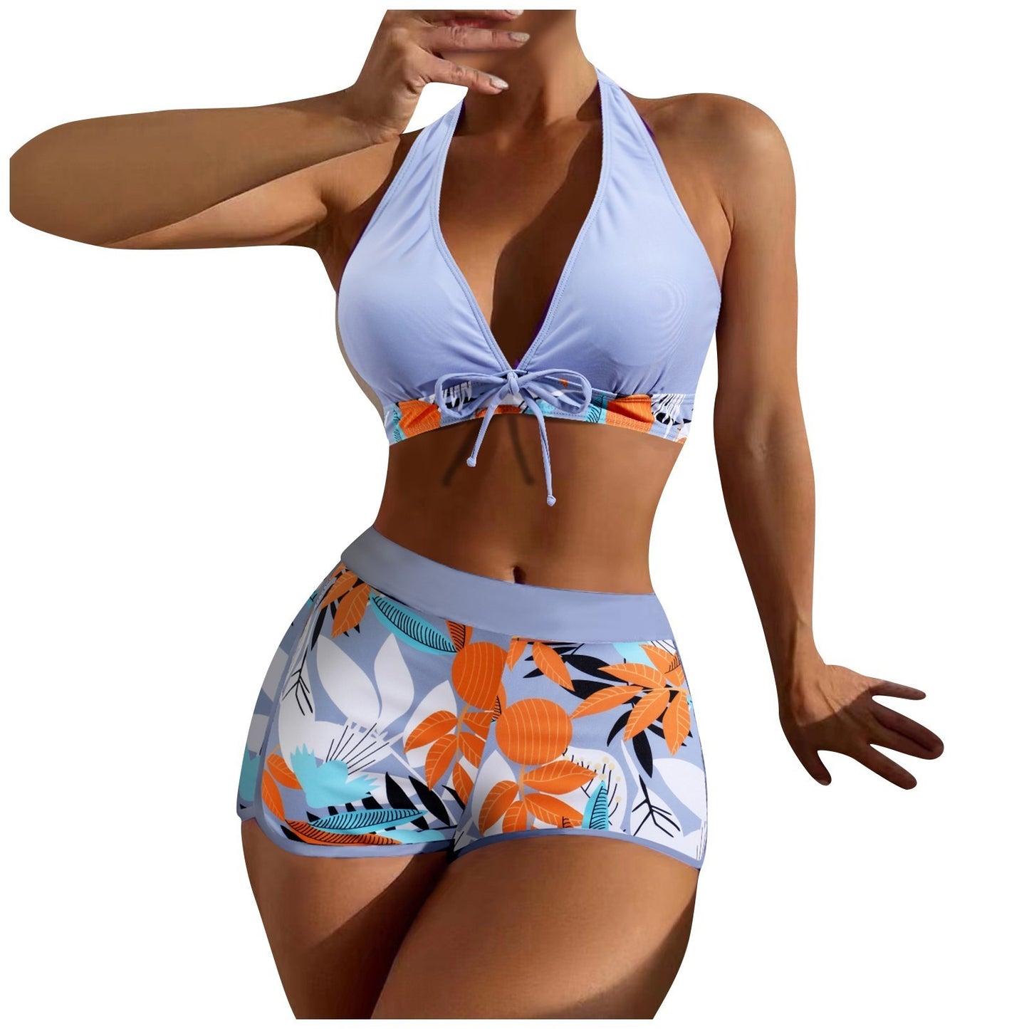 Beaira Shorts Bikinis Set High Waist Swimsuit Women Swimwear 2 Pieces Plant Print Bathers Bathing Swim Suit Beachwear