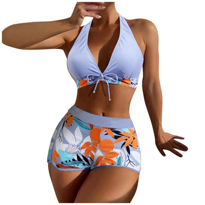 Beaira Shorts Bikinis Set High Waist Swimsuit Women Swimwear 2 Pieces Plant Print Bathers Bathing Swim Suit Beachwear