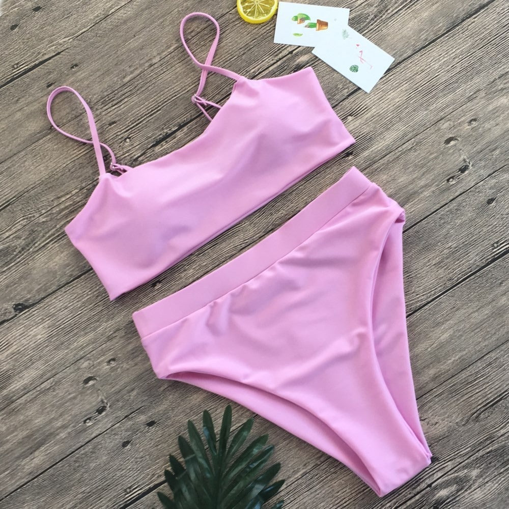 Beaira New Split Swimwear Sexy Hollow Out Bikini Set Backless Solid Color Swimsuit Set For Woman Girl