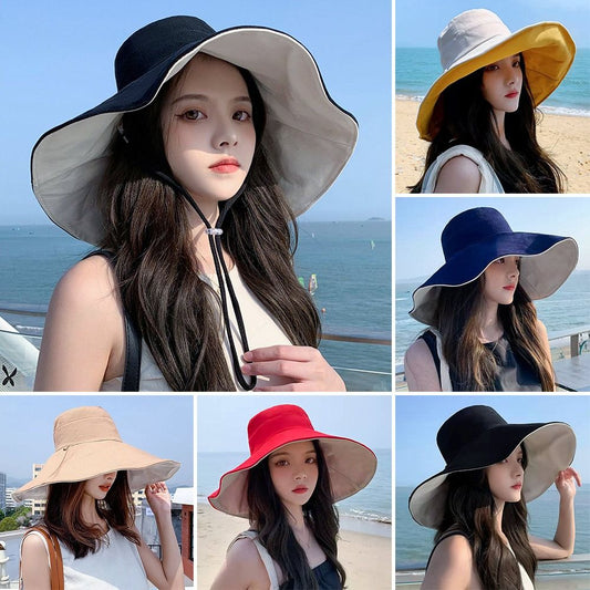 Beaira Anti-UV Big Brim Sunscreen Hats Caps Fisherman Cap Double-sided Foldable Bucket Hat for Women Girls Summer Sun Hat Visor