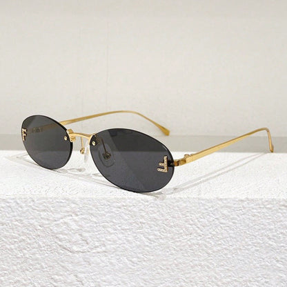 Beaira Motorcycle Rectangle Fashion Elegant Oval Sunglasses Male Letter "F" Rimless Sunglasses Female Travel Driving Goggles Unisex