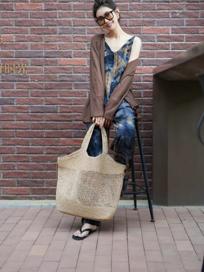 Beaira Casual Straw Tote Bag Designer Letters Large Capacity Women Handbags Handmade Woven Summer Beach Bag Commuter Shopping Purses