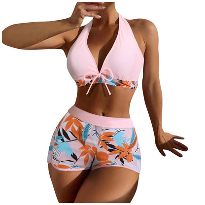 Beaira Shorts Bikinis Set High Waist Swimsuit Women Swimwear 2 Pieces Plant Print Bathers Bathing Swim Suit Beachwear