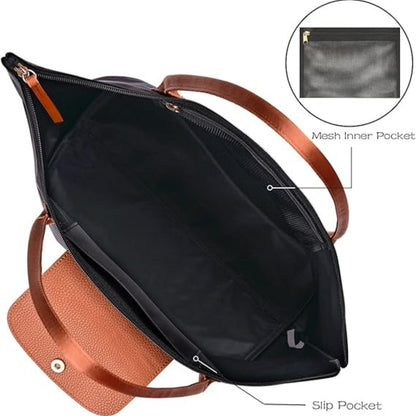 Beaira Large Capacity Shoulder Tote Bag for Women, Nylon Top-Handle Purse, Foldable Weekend Hobo Handbag Single Shoulder Soft Leather