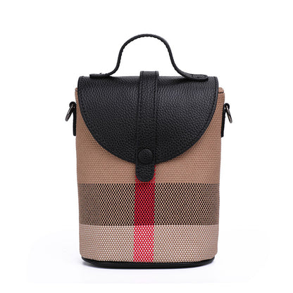 Beaira Fashionable women's mini bag plaid single shoulder crossbody bag canvas patchwork cowhide portable small bag