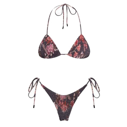 Beaira Sexy Micro Bikini Side Tie Thong Two-Piece Swimwear Halter Swimming Suit For Women Floral Print Biquini Ladies Bathing Suit