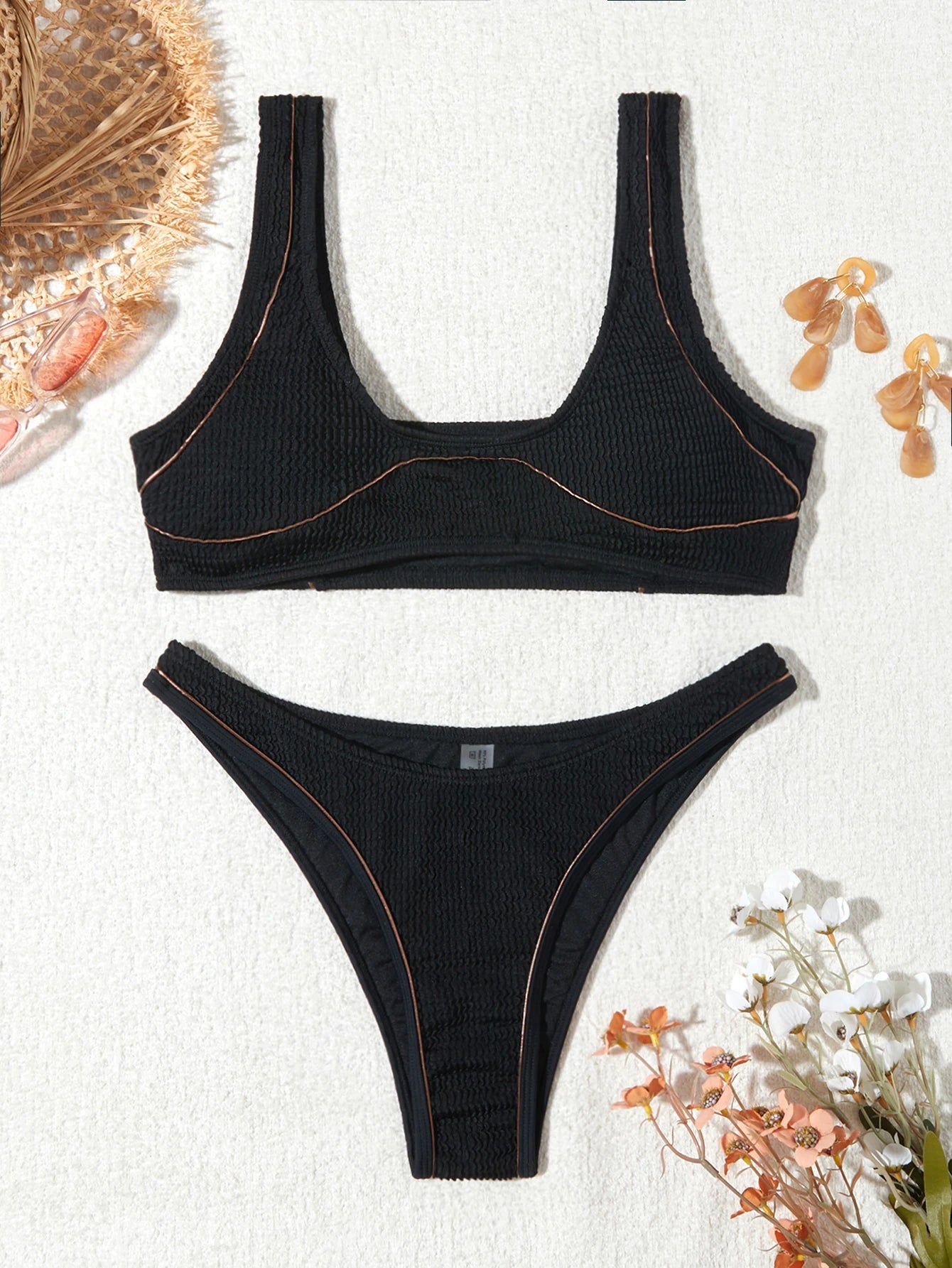 Beaira New Women Ribbed Bikini Sets Sporty Swimsuits Tank Tops Push Up Bra Scoop Neck Two Piece Bathing Suits High Cut Bikini Swimwear