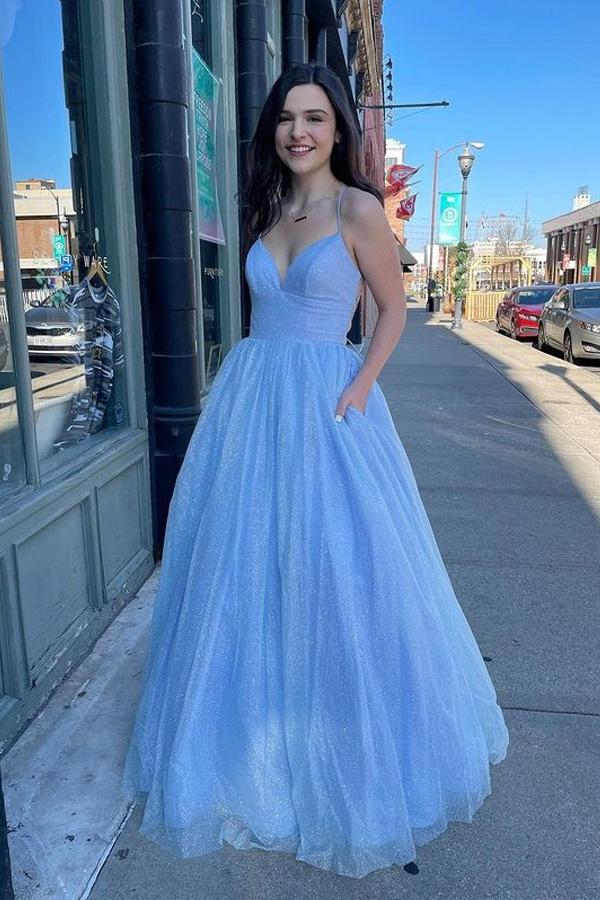 A Line V Neck Backless Pink Long Prom Dress Open Back Pink Formal Evening Dress